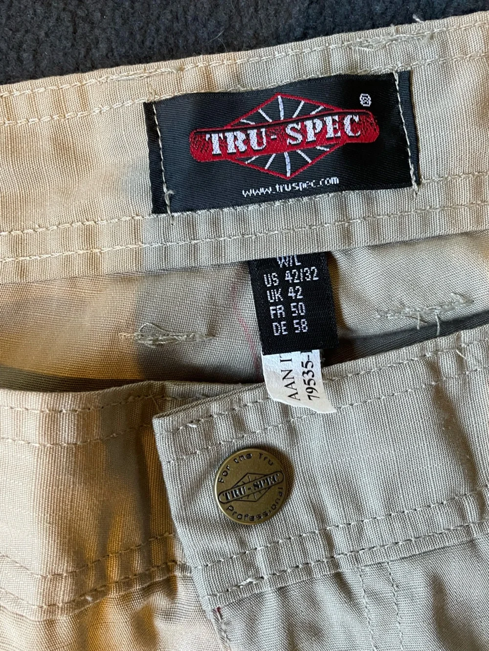 TRU-SPEC Men's Cargo Pants in Khaki Beige - Relaxed Utility Fit, Sz 42-32